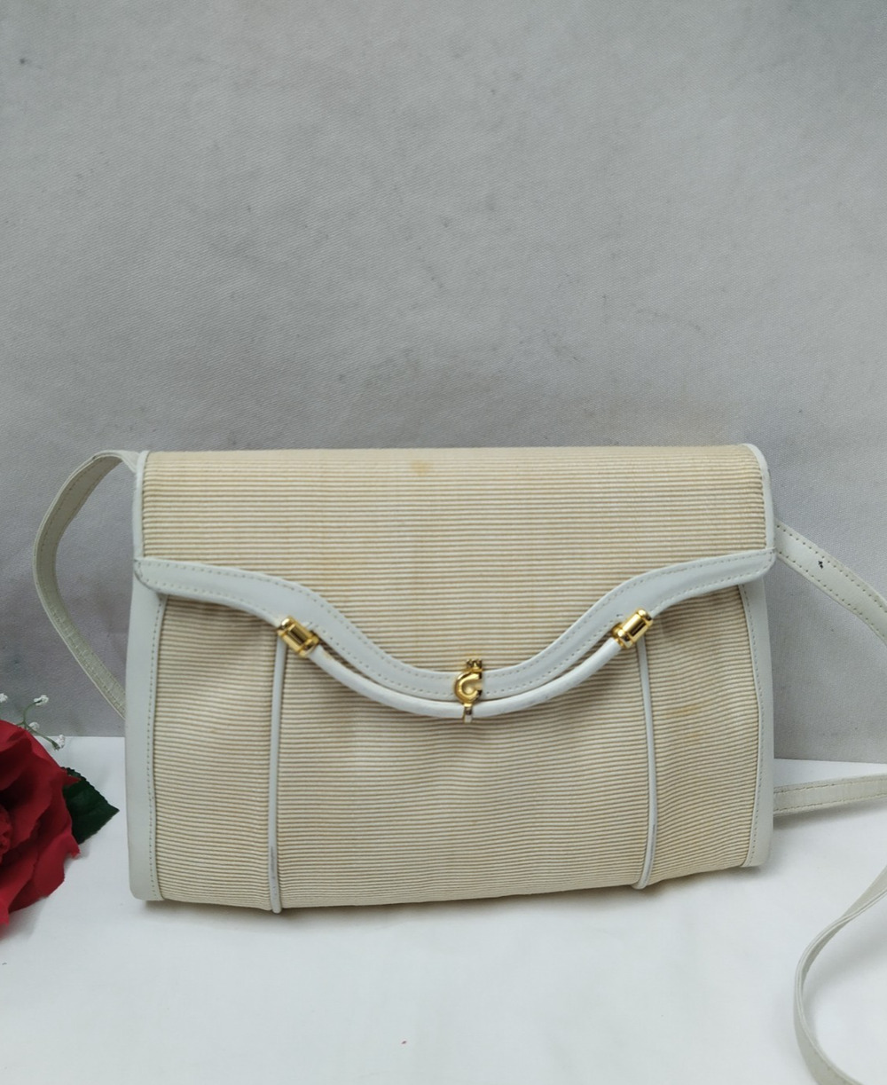 Comtesse Beige Leather Crossbody Bag - Vintage Made in West Germany